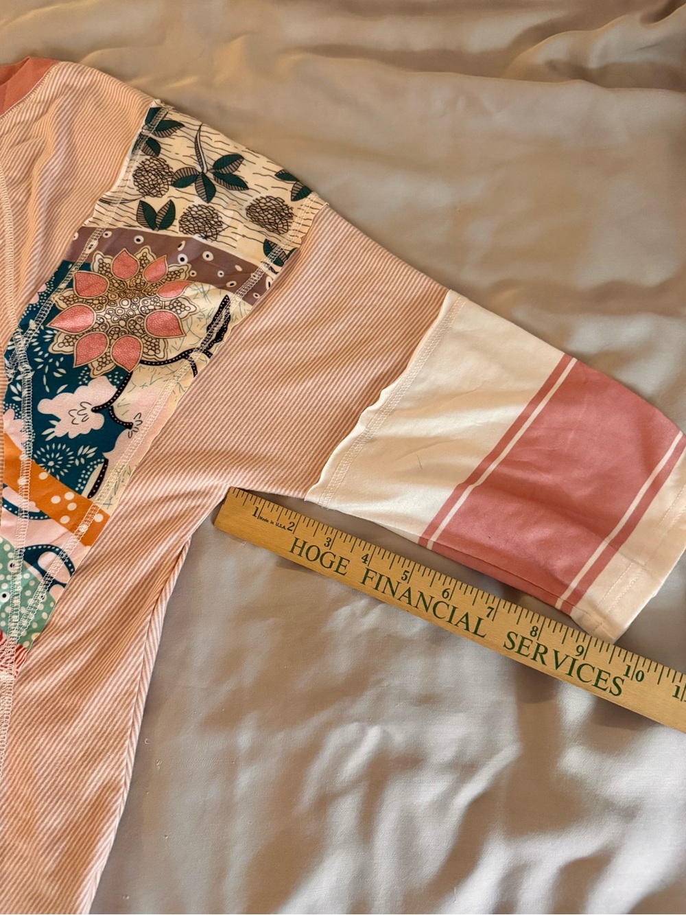 Light Pink Raglan 3/4 Sleeve Patchwork Boho Top Size Small - Picture 13 of 16